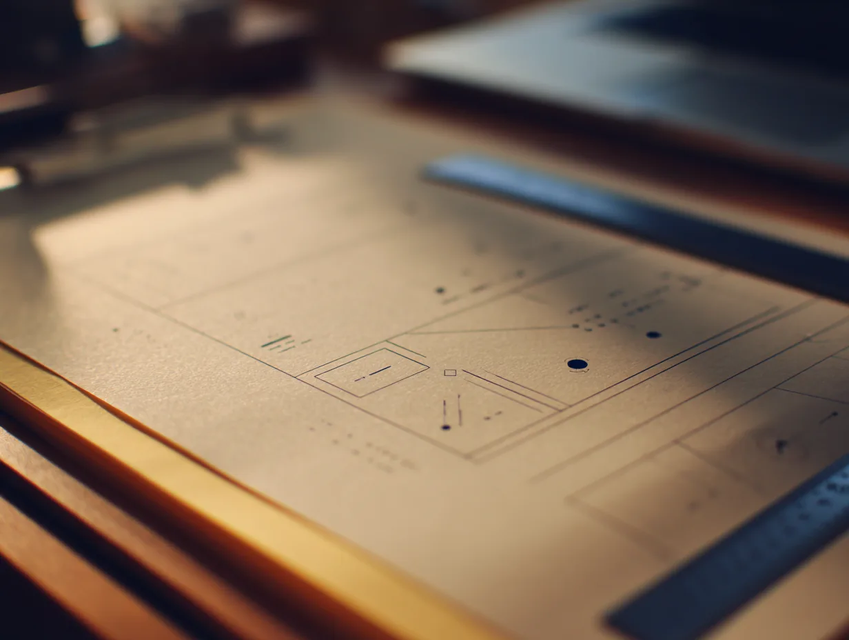 Close-up of a printed website blueprint with layout markings.